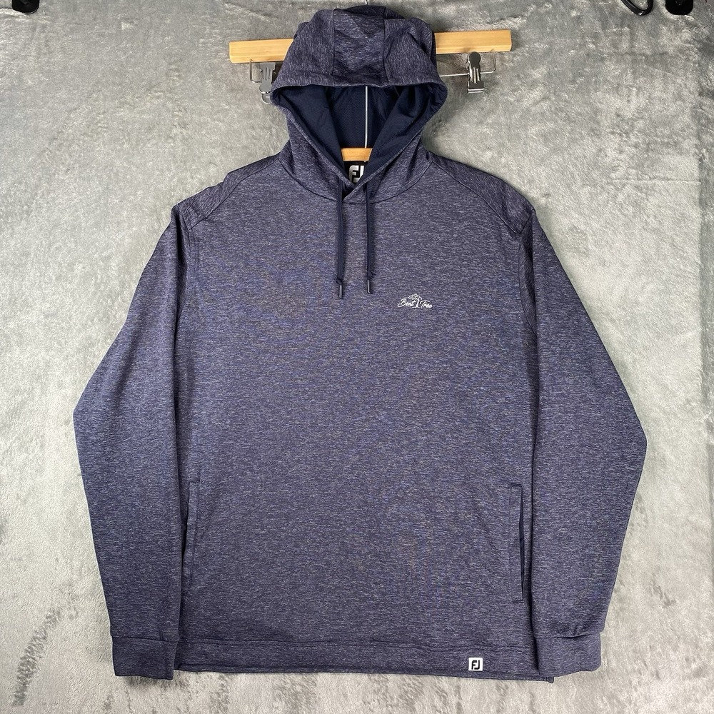 Footjoy Lightweight Hoodie Mens Size L Blue Pullover Bent Tree Golf Club Stretch